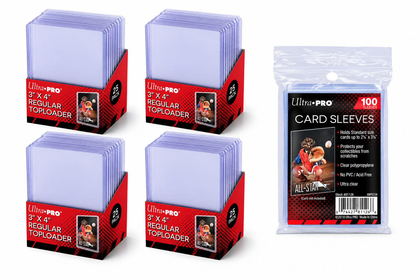 Ultra Pro Toploaders 3"x4" & Sleeve Bundle Clear 100x of Each MTG/Sports/Pokemon