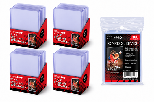 Ultra Pro Toploaders 3"x4" & Sleeve Bundle Clear 100x of Each MTG/Sports/Pokemon