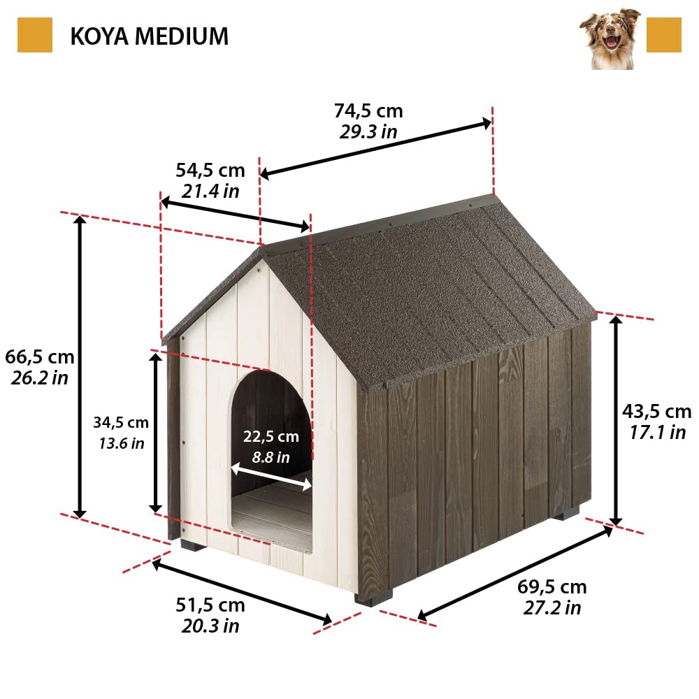 Ferplast KOYA FSC Wooden Dog House M 54.5cm - With Sloped Roof + Waterproof