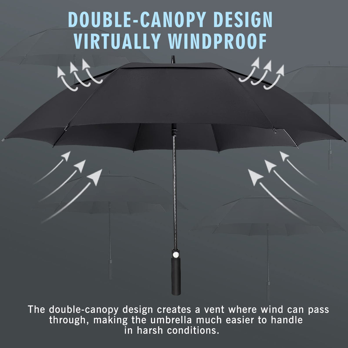 Sports Golf Umbrella Large 68 Inch Heavy-Duty, Windproof & Rainproof in Black 