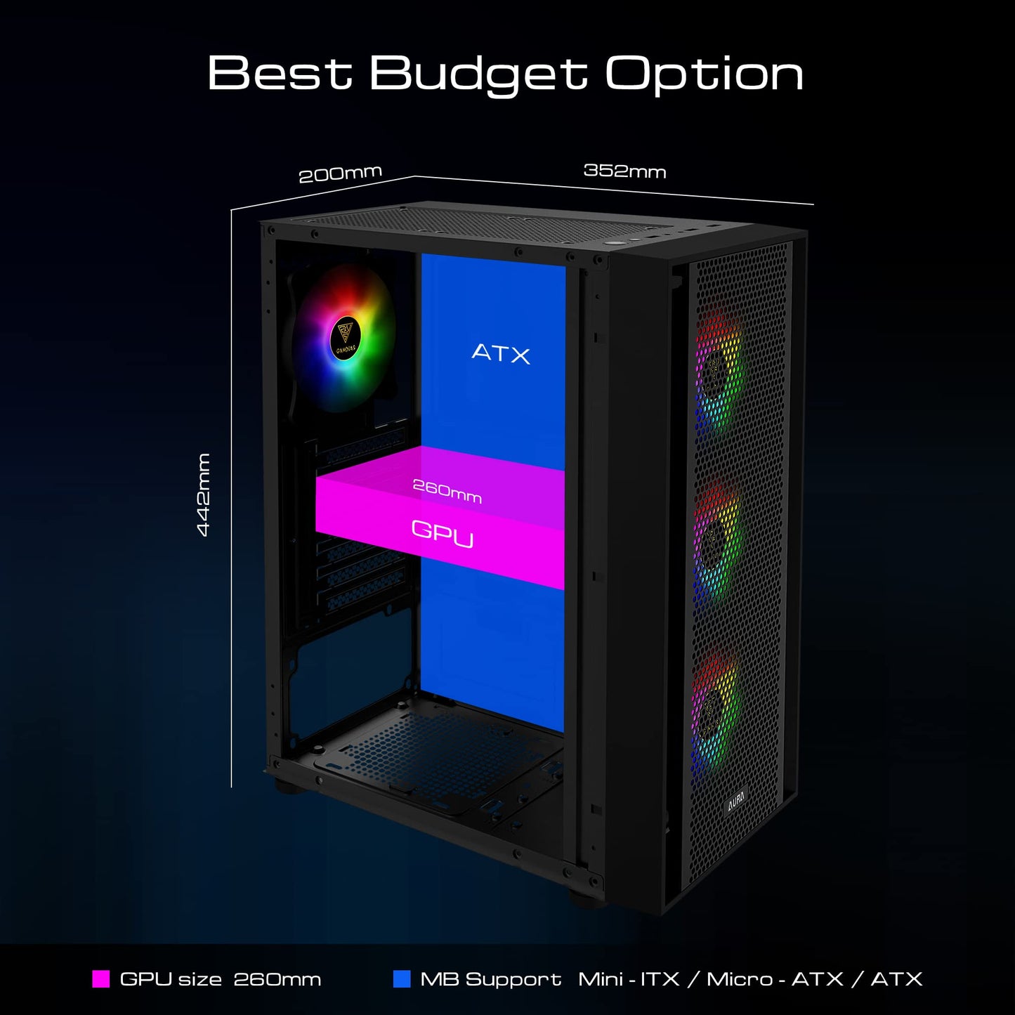 GAMDIAS ZEUS ATX Mid Tower Gaming Case 4x 120mm ARGB Fans