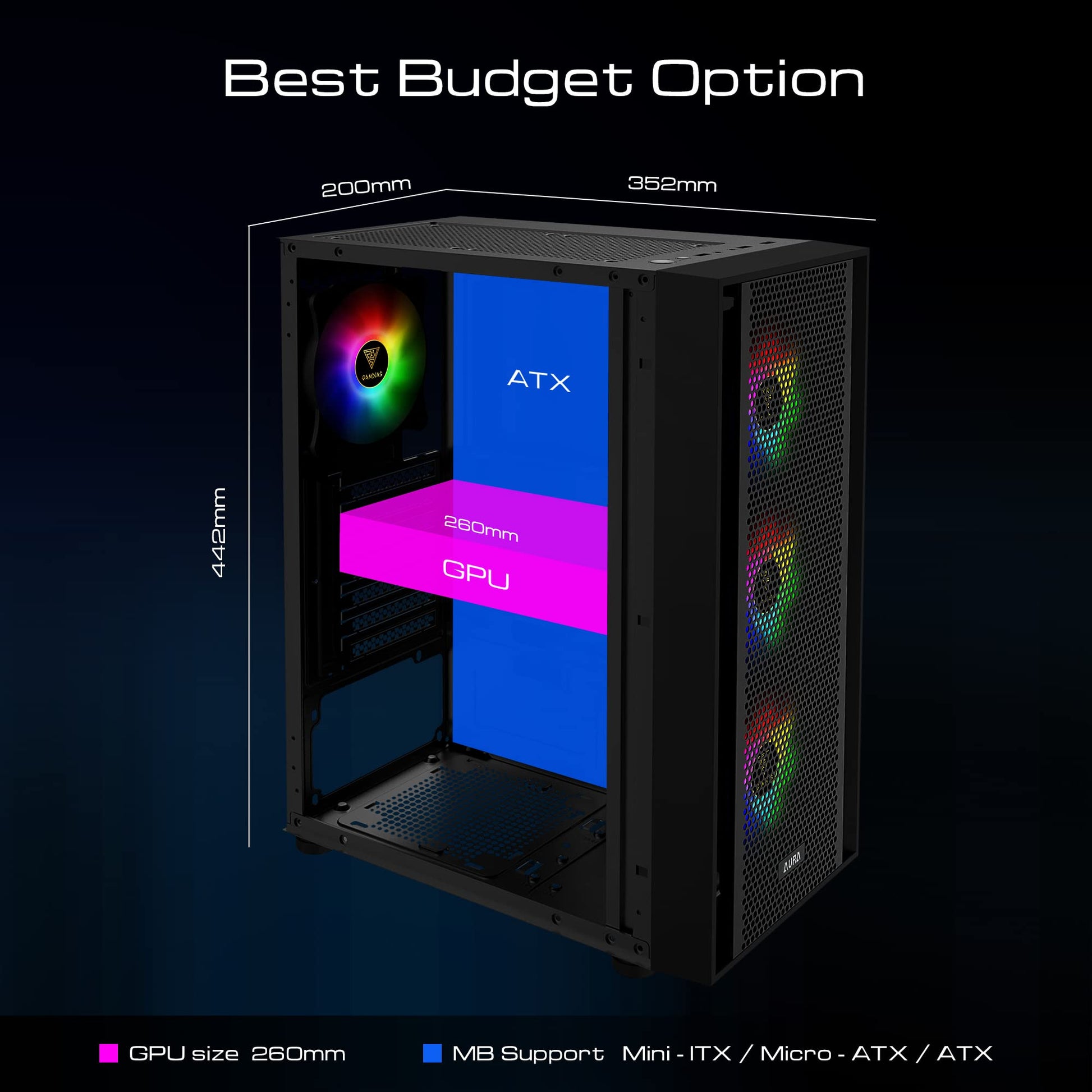 GAMDIAS ZEUS ATX Mid Tower Gaming Case 4x 120mm ARGB Fans