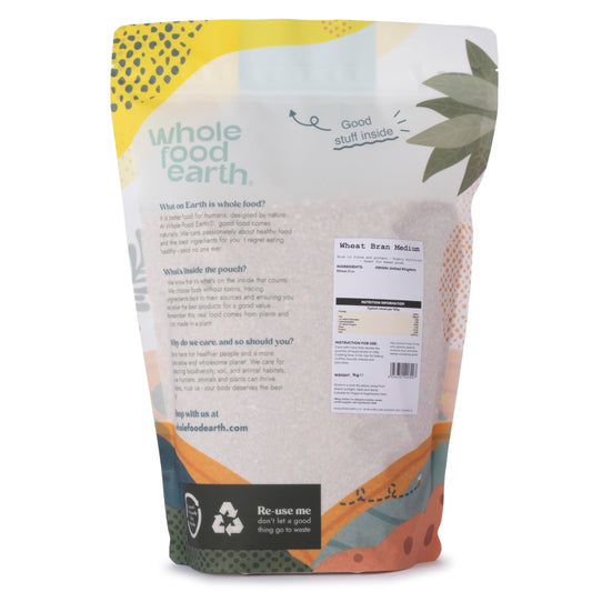 Wholefood Earth Wheat Bran Medium 1kg - High Fibre Vegan Baking