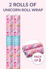 Unicorn Wrapping Paper 2 Rolls of 4M Gift Wrap Pink Girls Birthday Roll Wrap