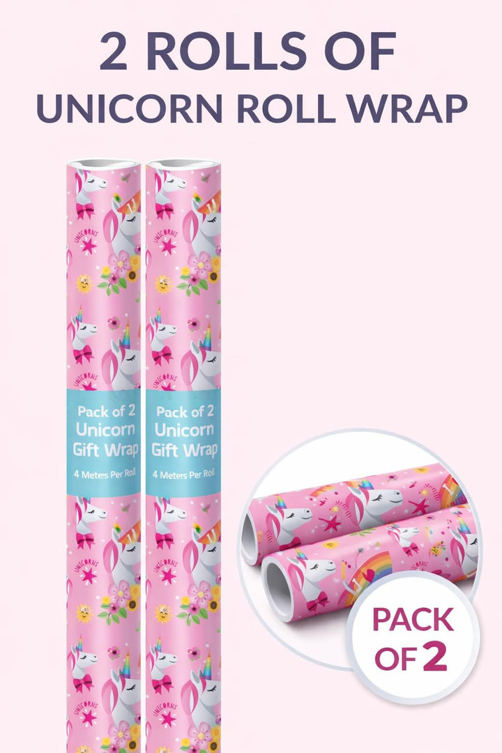 Unicorn Wrapping Paper 2 Rolls of 4M Gift Wrap Pink Girls Birthday Roll Wrap