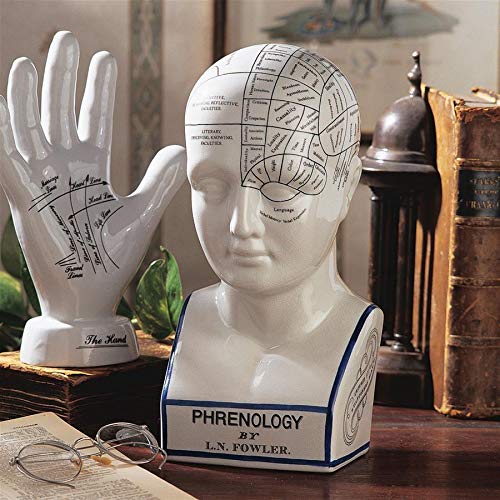 Design Toscano Porcelain Phrenology Head Fortune Telling Statue 30.5cm in White