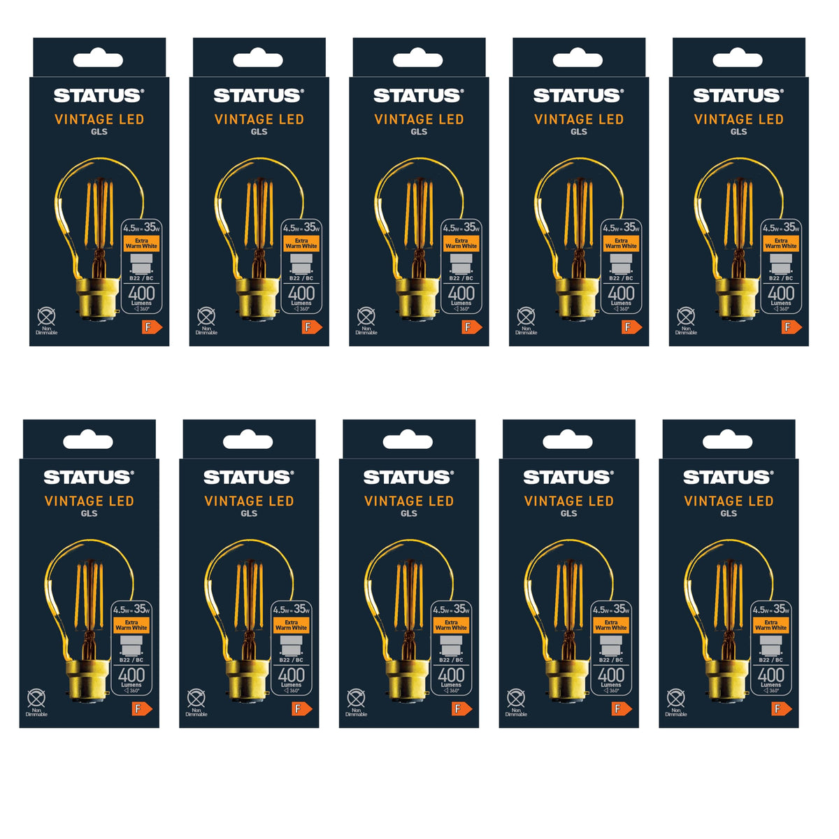 Status 4.5W LED Filament Bulb A60 GLS BC 400 Lumens Warm White