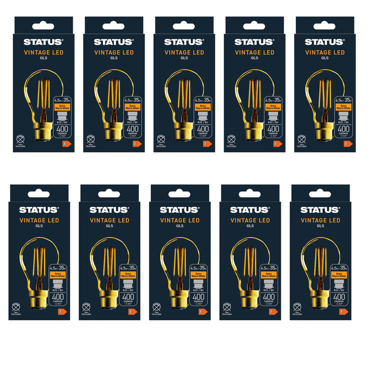 Status 4.5W LED Filament Bulb A60 GLS BC 400 Lumens Warm White