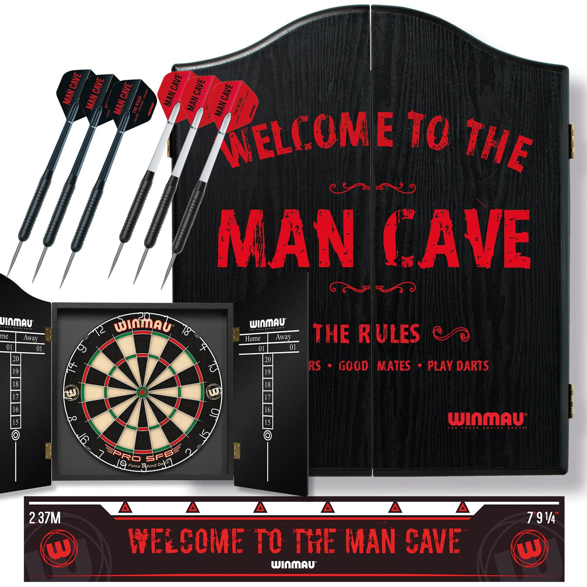WINMAU Man Cave Complete Dart Set with Pro SFB Dartboard