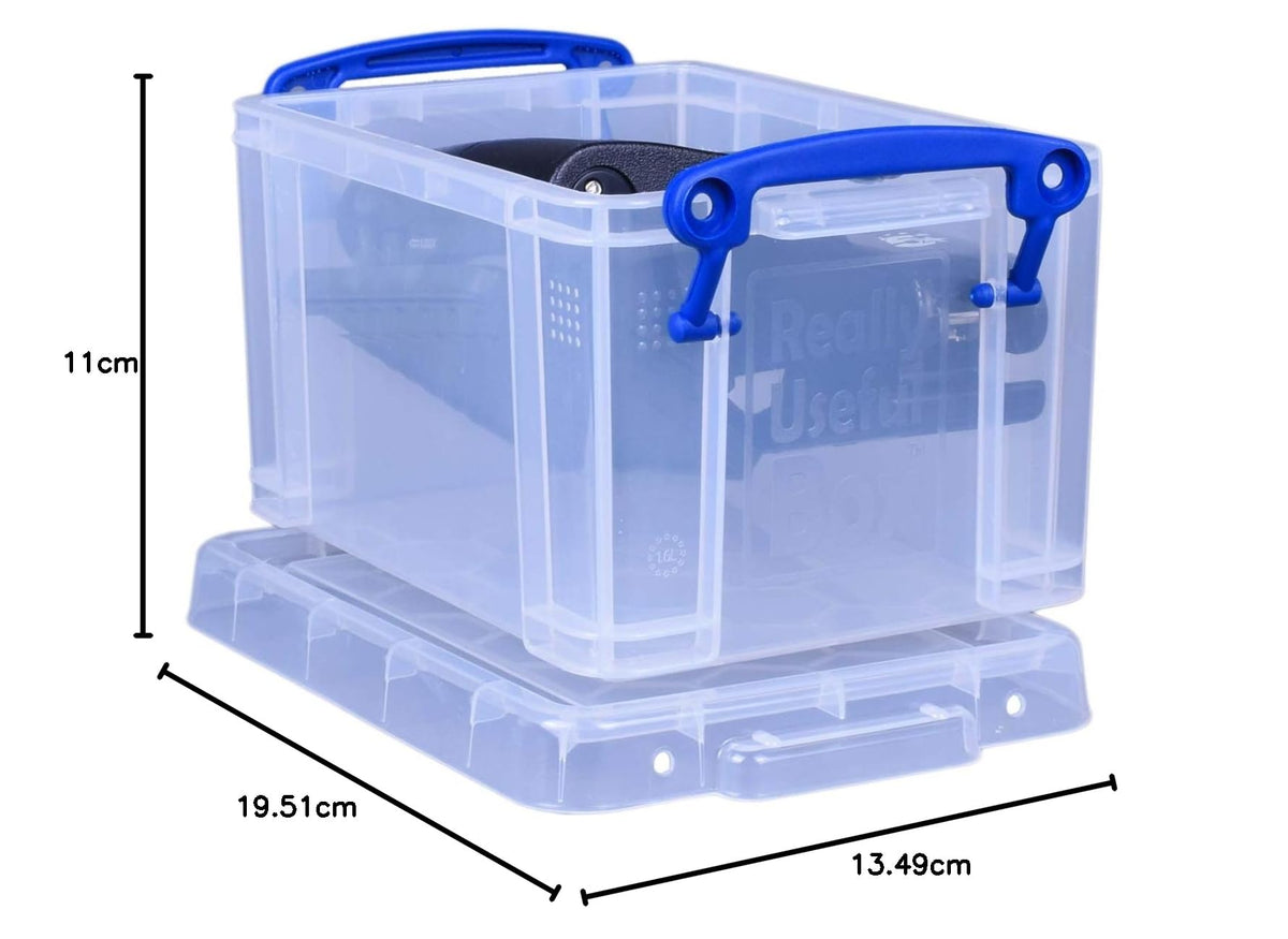 Really Useful Box 1.6 Litre Clear Plastic Storage Container 3x Pack with Clip Handles