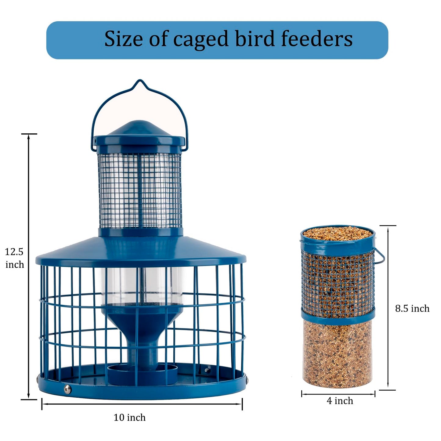 Squirrel-Proof Metal Bird Seed Feeder 1.3kg Capacity Blue Outdoor Hanging Wild-bird Tray