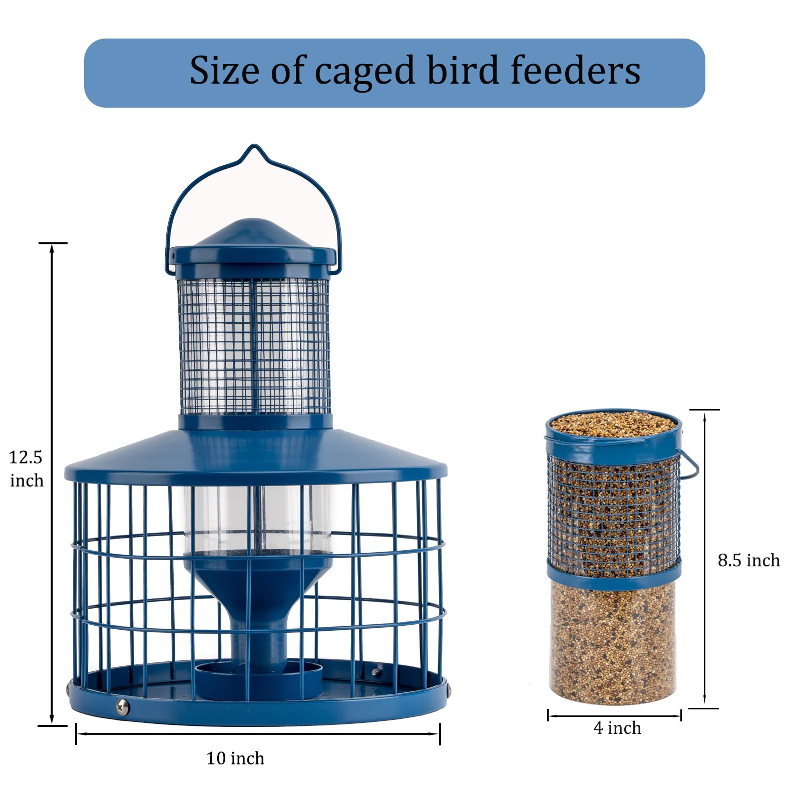 Squirrel-Proof Metal Bird Seed Feeder 1.3kg Capacity Blue Outdoor Hanging Wild-bird Tray