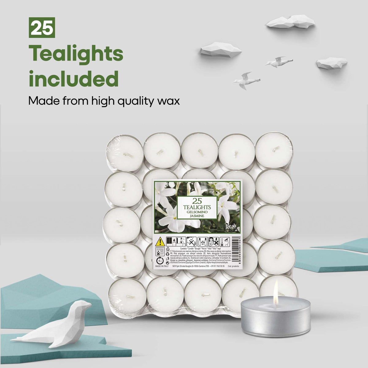 Price's Candles Petali Jasmine Scented Tealights 25 Pack, 4-5 Hour Burn Time