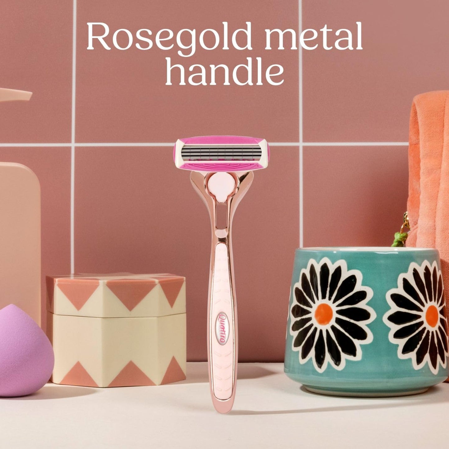 Wilkinson Sword Quattro For Women Premium Rose Gold Metal Razor +4 Blade Refills