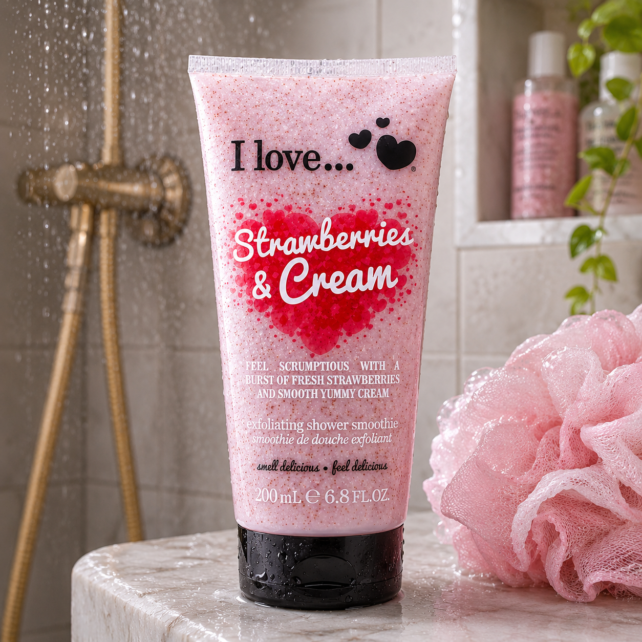 I LOVE Exfoliating Strawberries & Cream Shower Smoothie Fruity Body Scrub 200ml