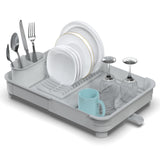 Extendable Dish Drainer Rack with Cutlery Holder in Grey by Vivo, Fits all Sinks
