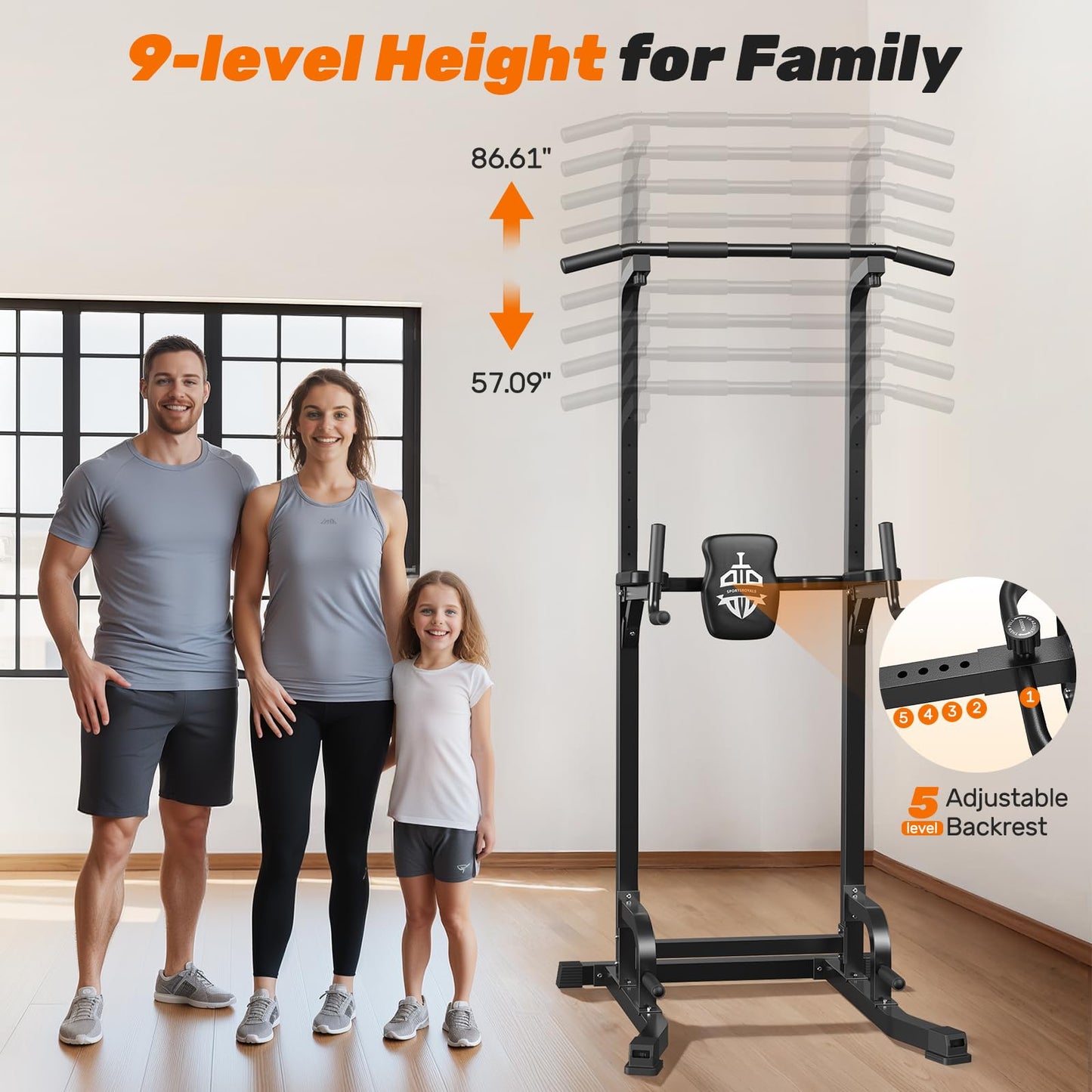 Sportsroyals Power Tower Dip Station Pull Up Bar 204kg Home Gym