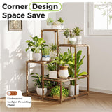 Natural Wood 4-Tier Corner Plant Stand Indoor Outdoor Shelf Rack in Brown