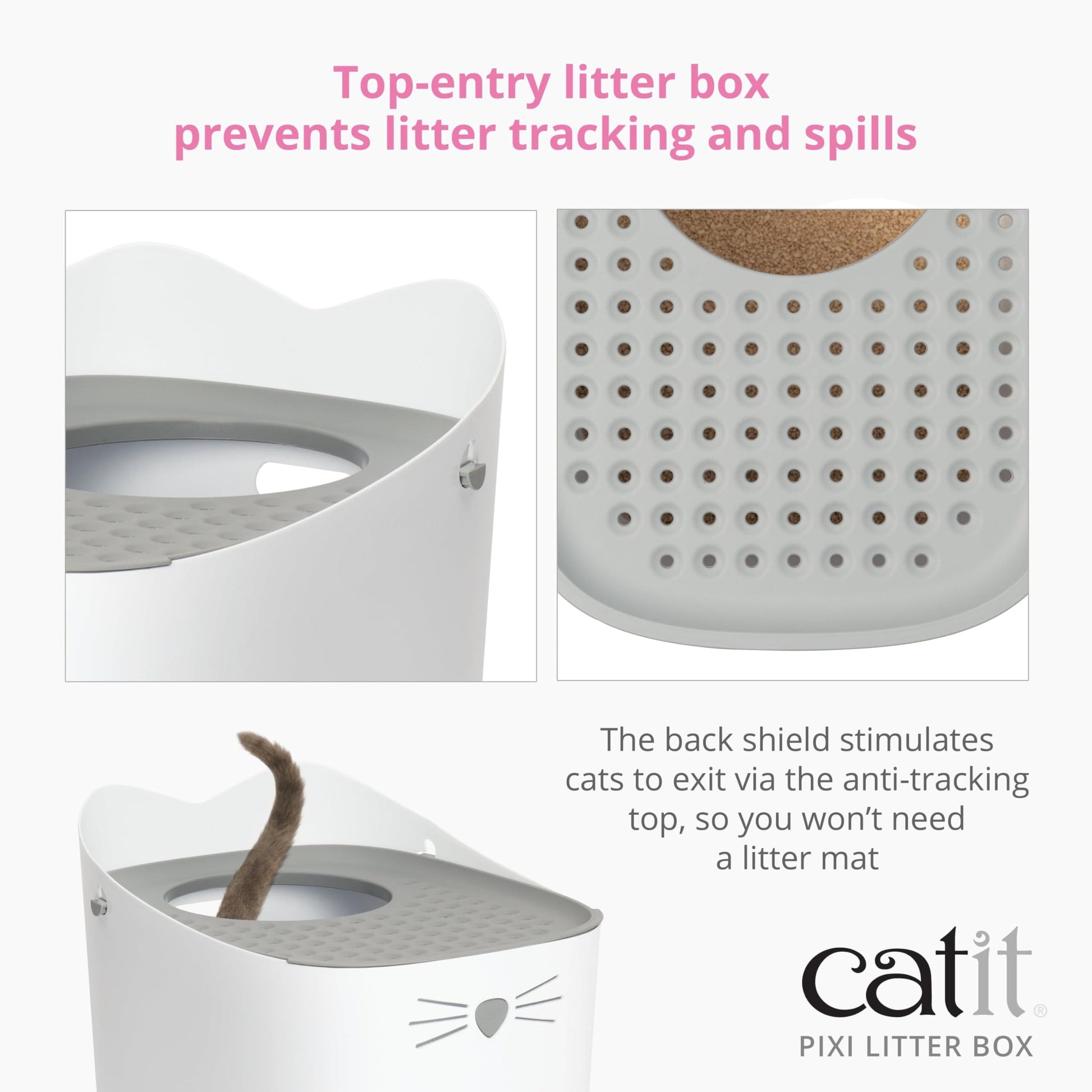 Catit Pixi Hooded Cat Litter Box - White Top Opening Tray for Indoor Cats