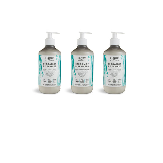 I Love Naturals Bergamot & Seaweed Hand & Body Lotion 3 x 500ml with Natural Essential Oils