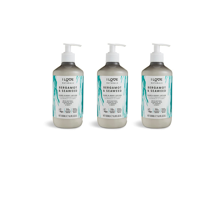 I Love Naturals Bergamot & Seaweed Hand & Body Lotion 3 x 500ml with Natural Essential Oils