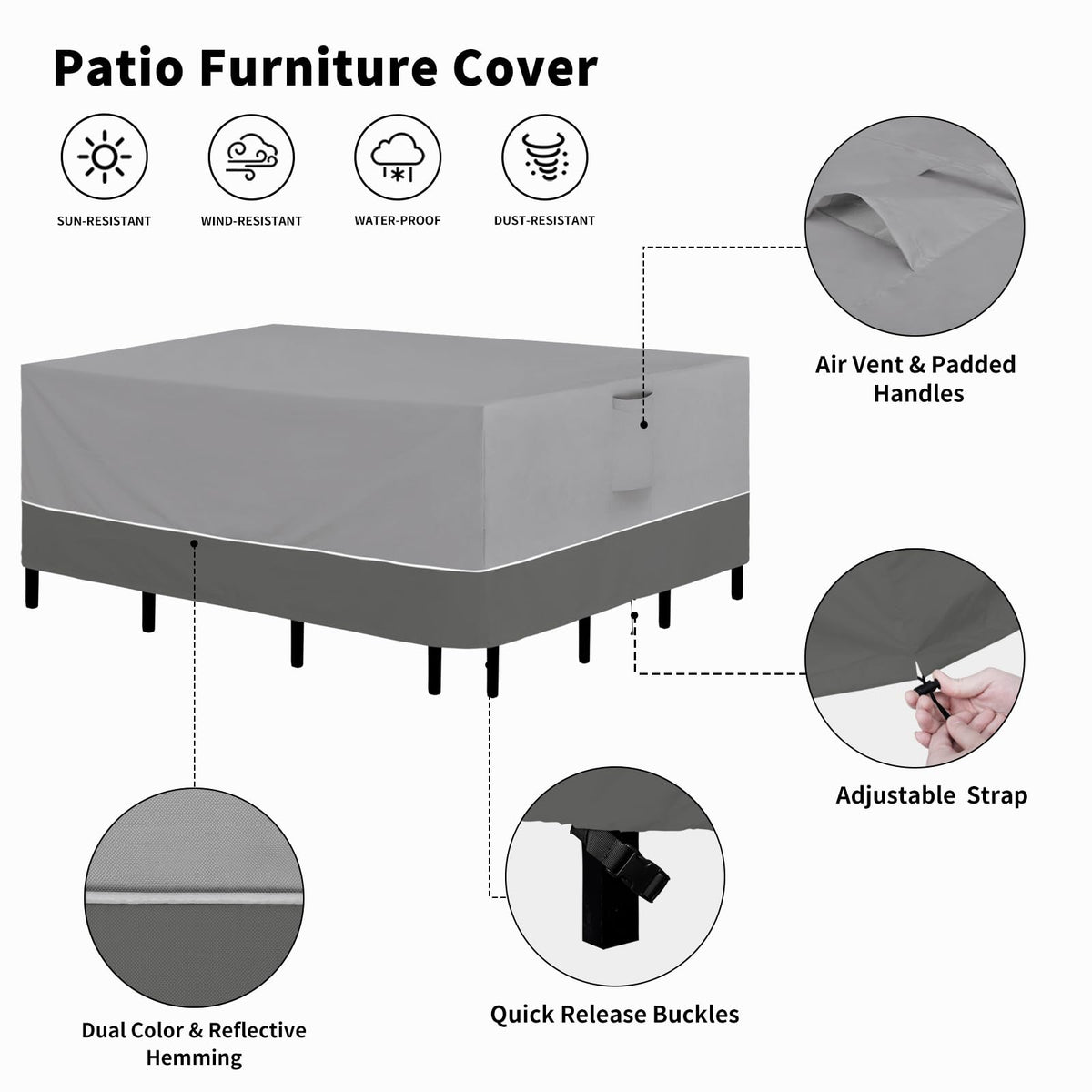 Easy-Going 110" Waterproof Patio Furniture Cover Rectangle Outdoor