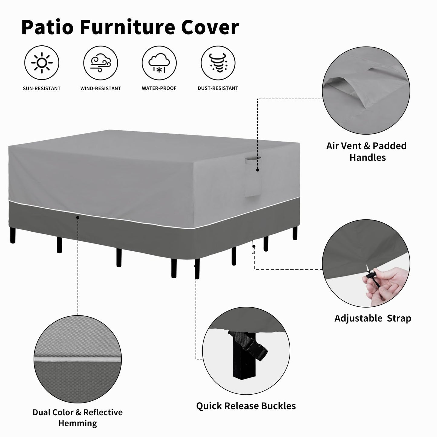 Easy-Going 110" Waterproof Patio Furniture Cover Rectangle Outdoor