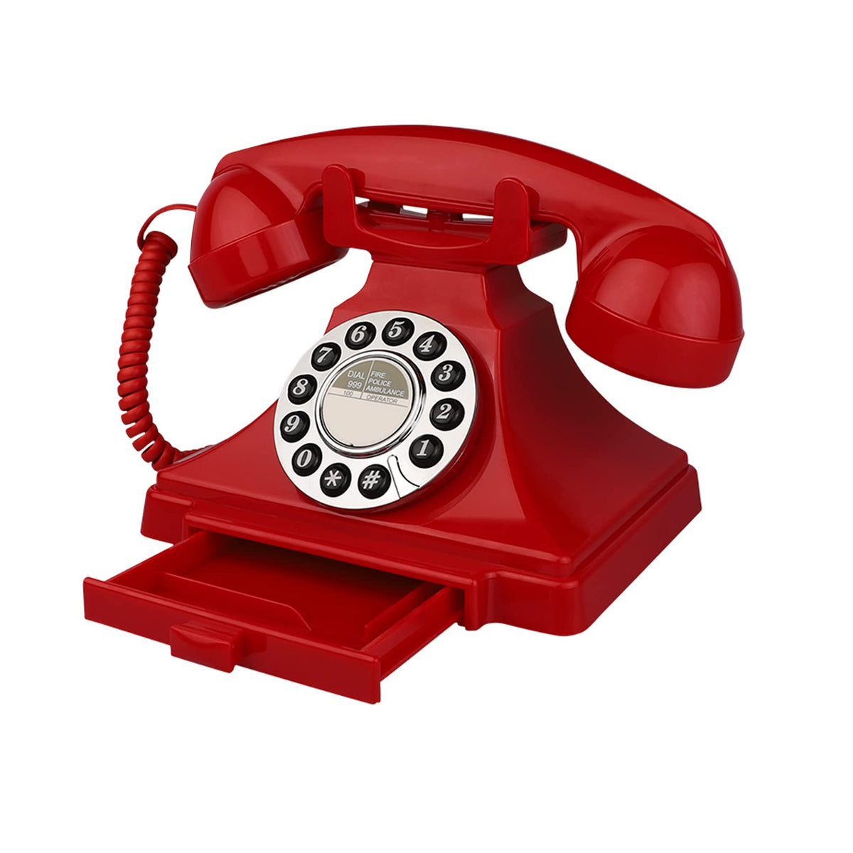 Artisam Retro Corded Telephone – Red Classic Landline Phone for Home & Office