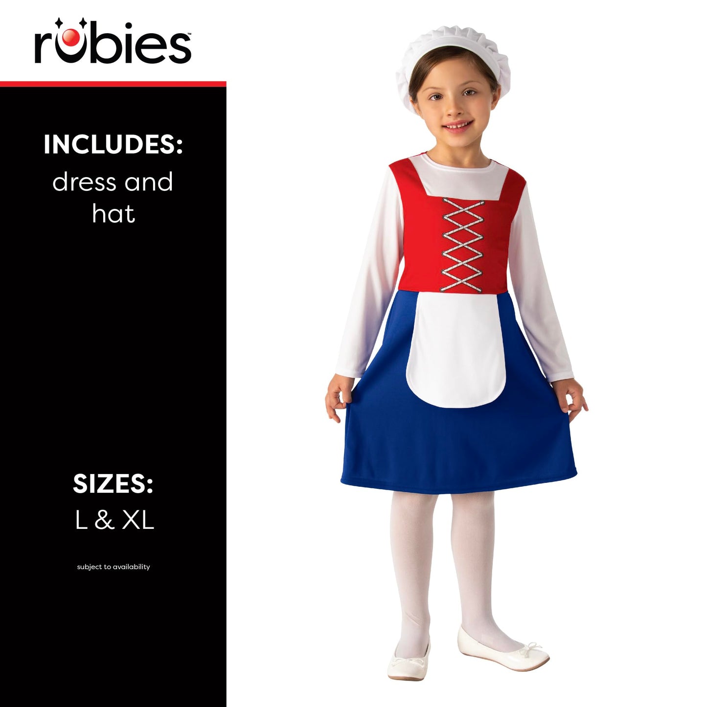 Rubies Tudor Girl Costume Fancy Dress Red Blue White 8-10 Years