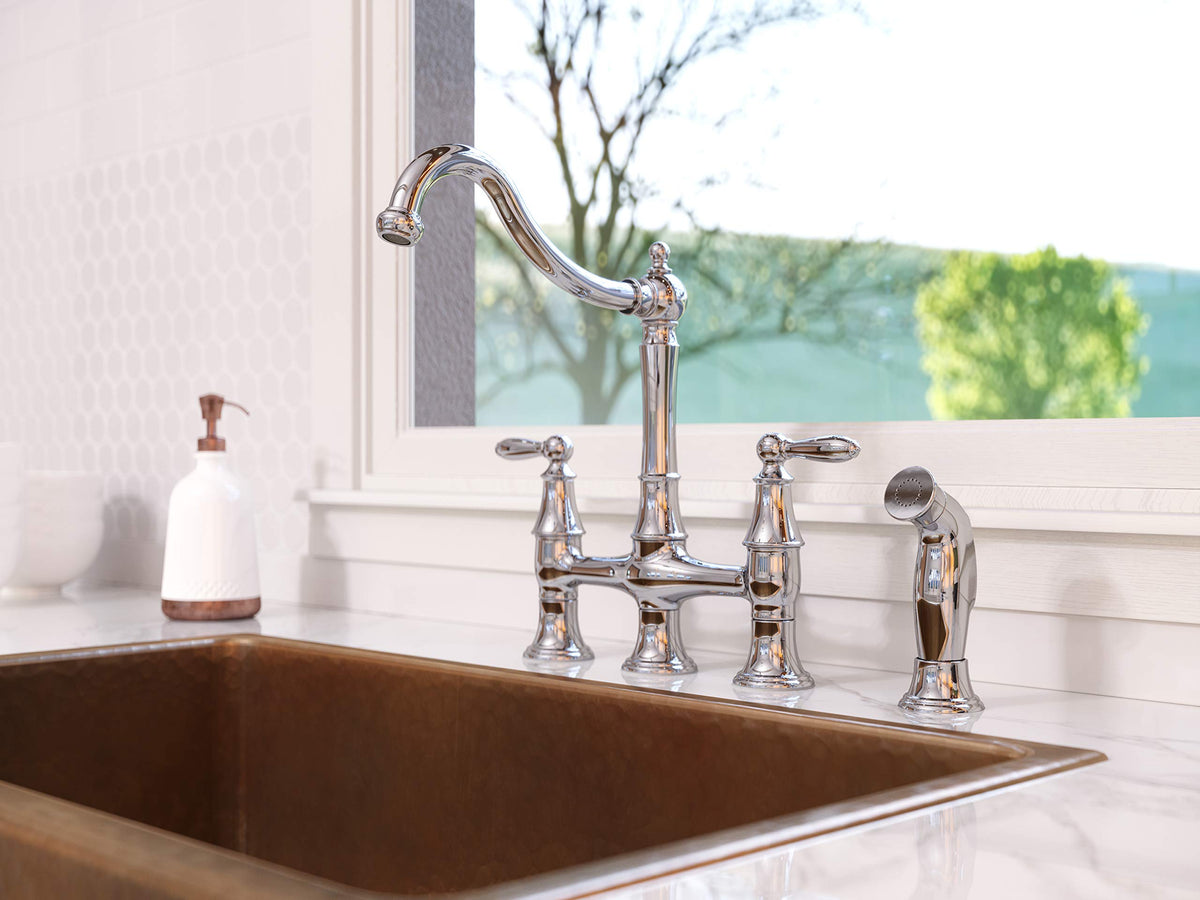Pfister Courant Bridge Kitchen Faucet Polished Chrome with Side Sprayer