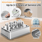 Stainless Steel Cat Litter Box with Hood, Front Entry, Extra Large + Scoop & Mat