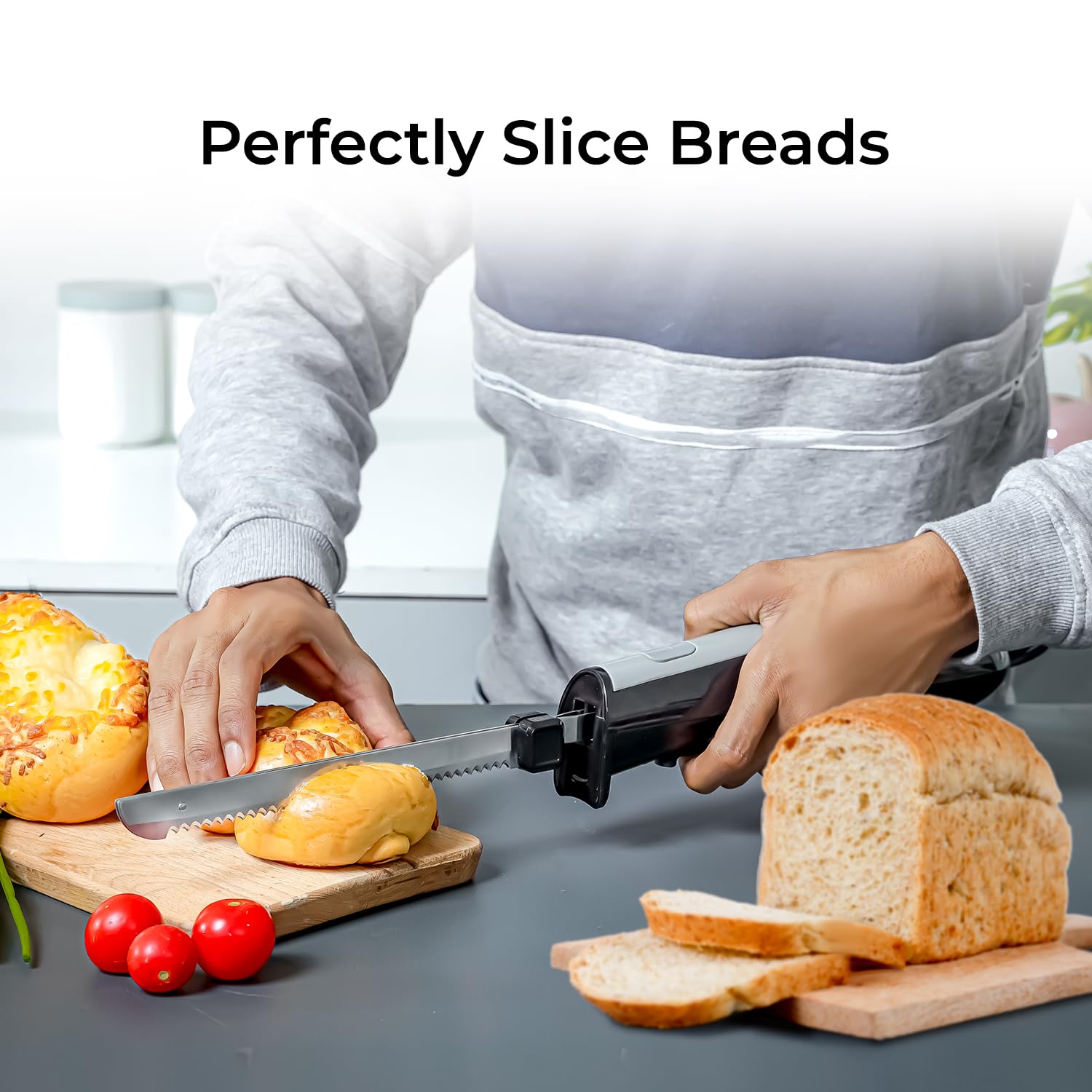 150W Electric Carving Knife in Black, Serrated Blade for Meat & Bread