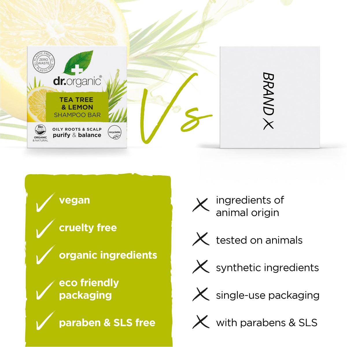 Dr Organic Tea Tree & Lemon Shampoo Bar 75g for Oily Roots & Scalps