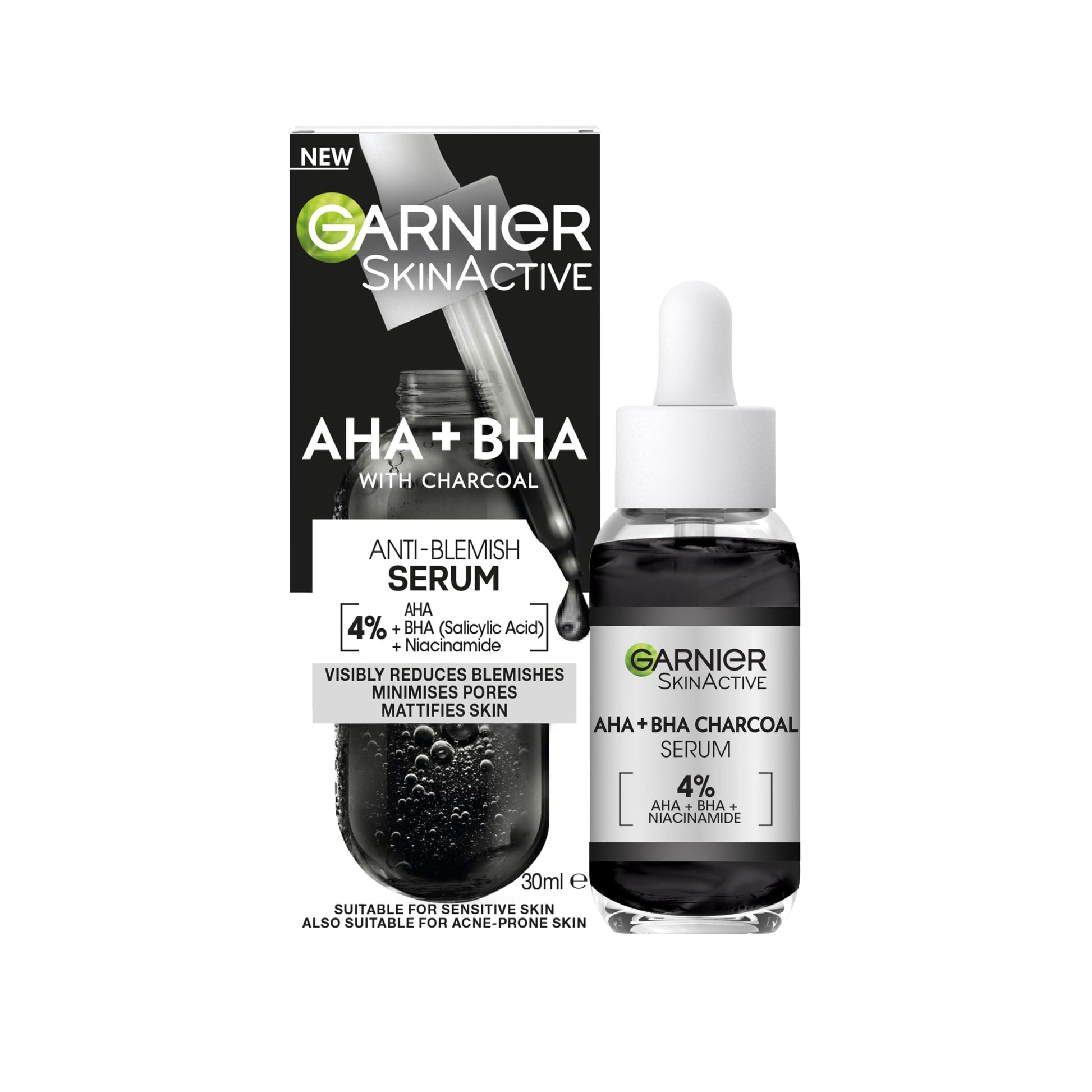 Garnier SkinActive 4% AHA BHA Niacinamide Charcoal Serum 30ml