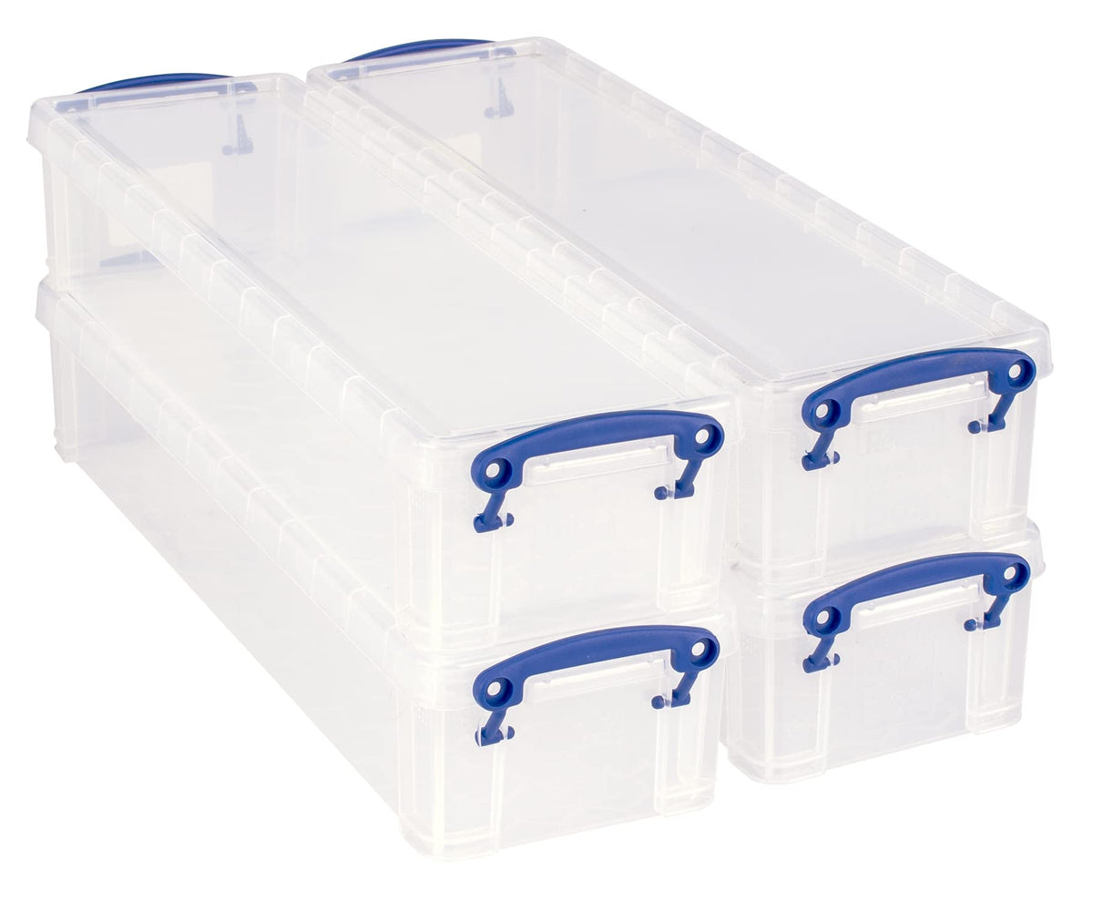 Really Useful Box 1.5 Litre Clear Plastic Storage Container 4x Pack with Clip Handles