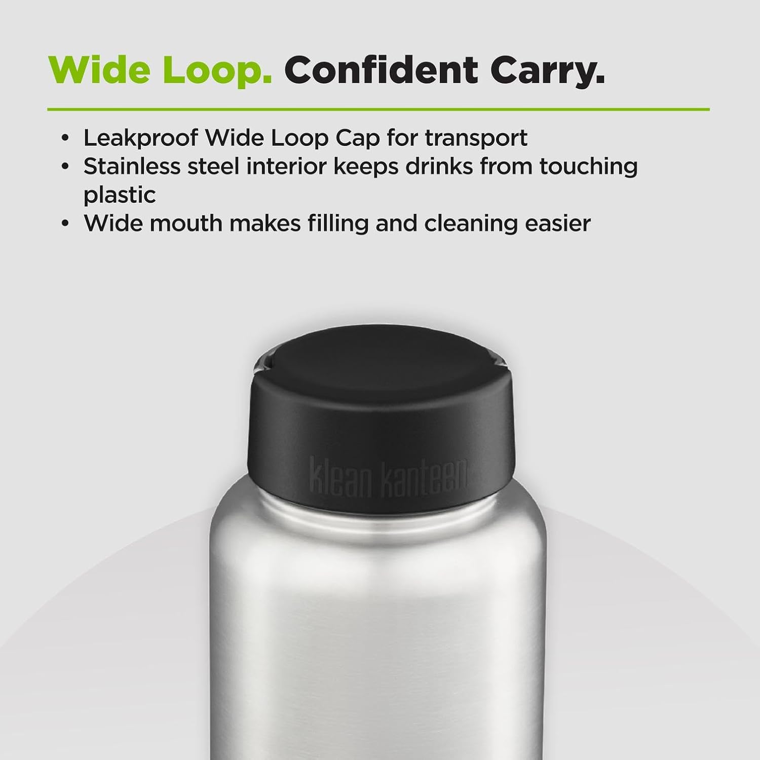Klean Kanteen Classic 40oz Water Bottle Stainless Steel 18/8 Wide Mouth Loop