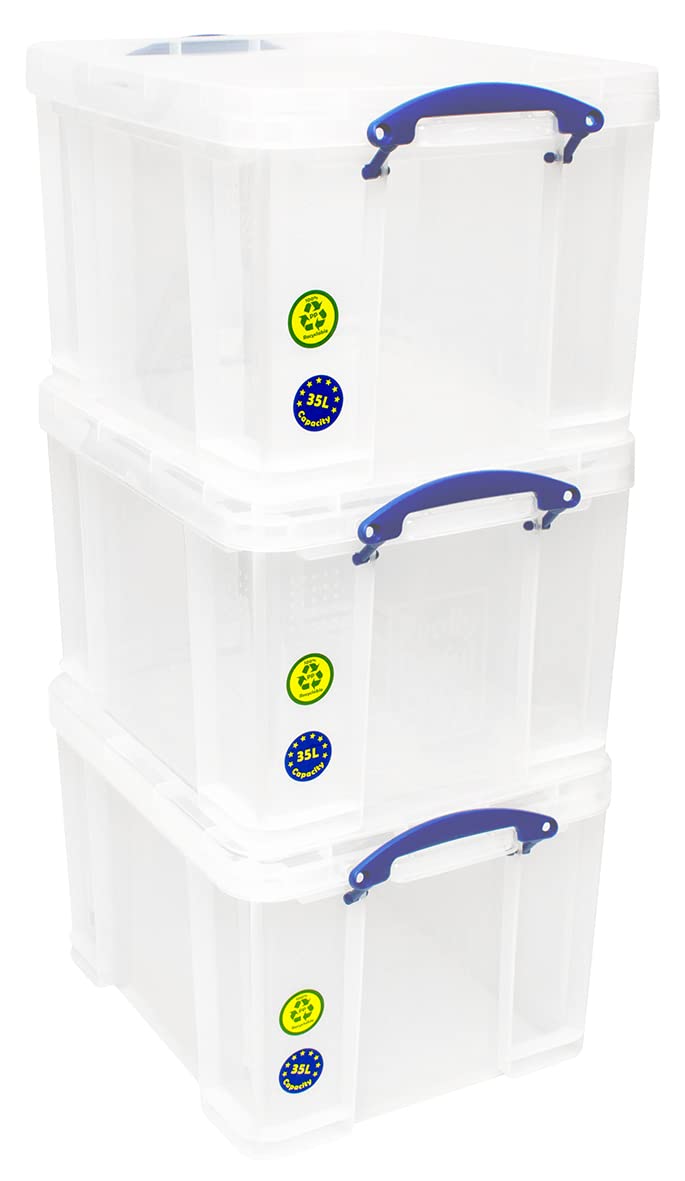Really Useful Box 35L Clear Plastic Storage Box with Secure Lid