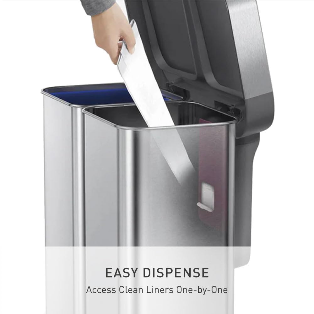simplehuman 58L Dual Compartment Pedal Recycler Bin, Brushed Stainless Steel