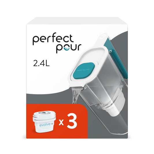 Aqua Optima Perfect Pour Water Filter Jug 2.4L Blue + 3 Evolve+ Cartridges