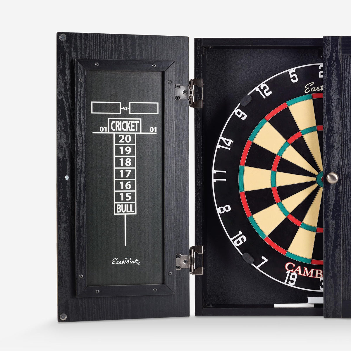 EastPoint Sports Cambridge Bristle Dartboard & Cabinet Set in Black - Complete Competition Dart Set