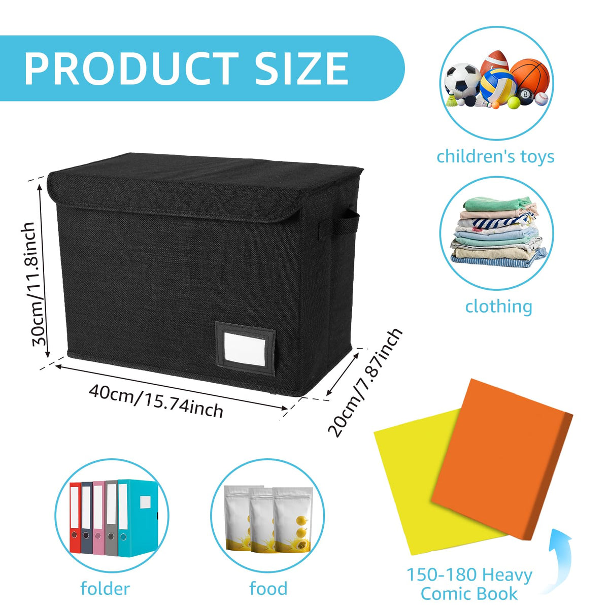 Comic Book Storage Box 150-180 Comics Foldable Organizer Bin Black