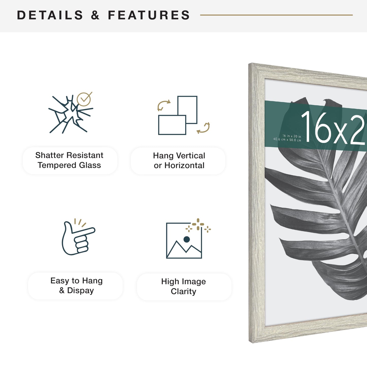 MCS Studio Gallery Frame Gray Woodgrain 16 x 20 Inch Premium Rectangular Photo-Frame