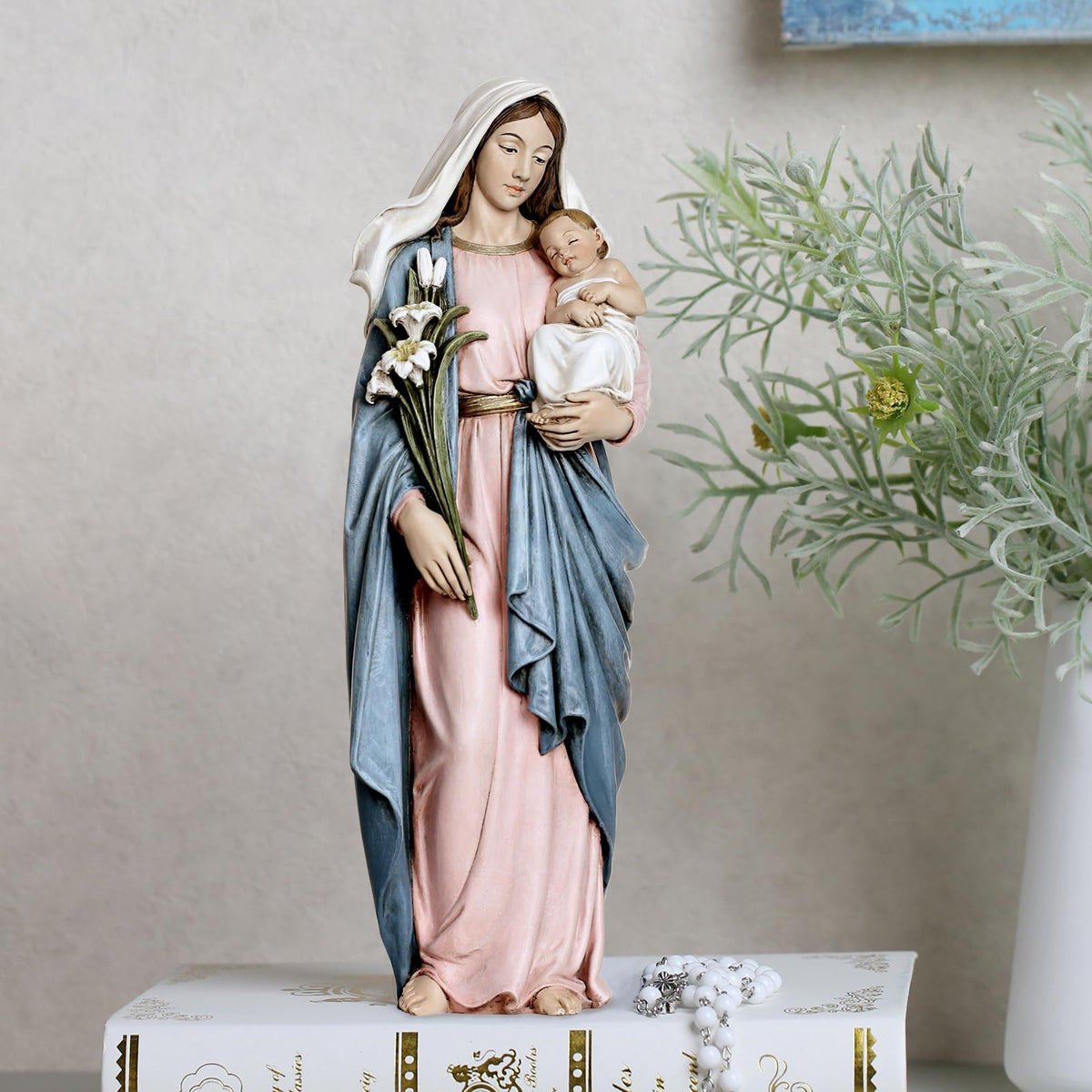 Grace4Joy Madonna and Child Statue 13.5 Inch Hand Painted Virgin Mary