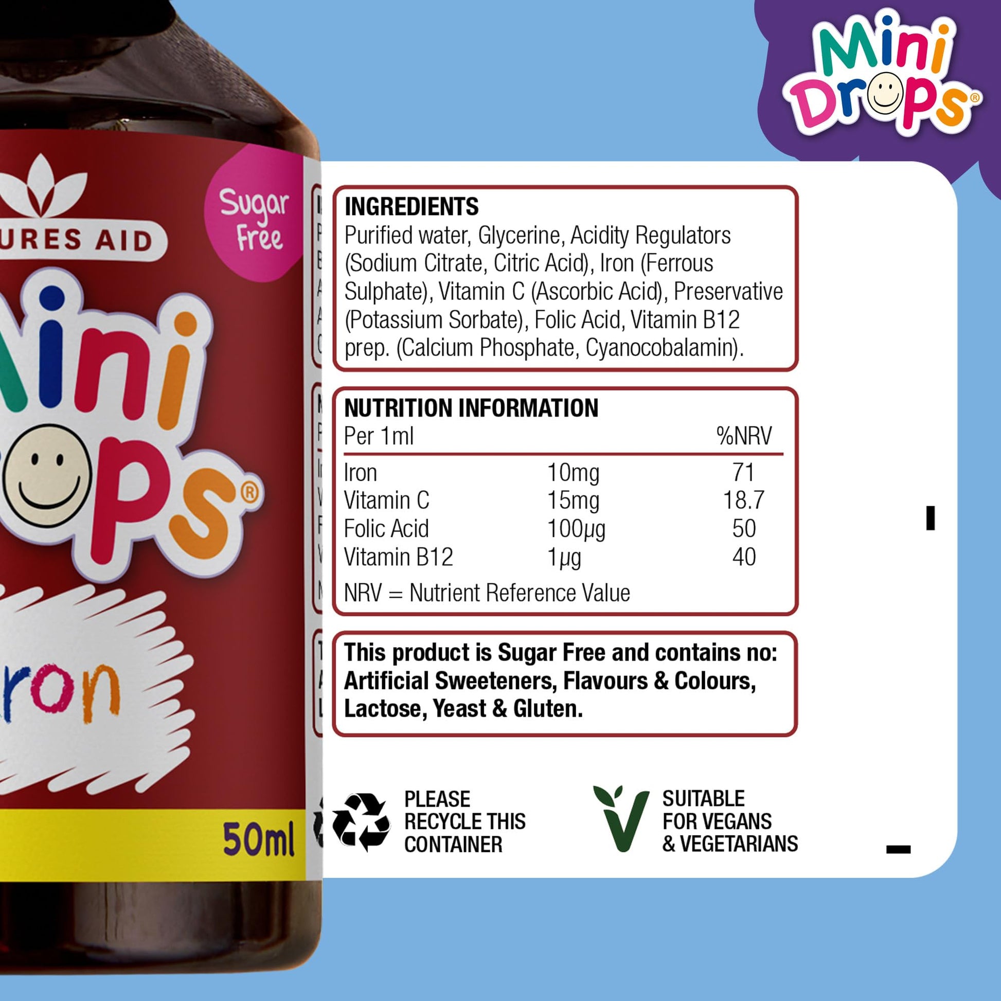 Natures Aid Mini Drops Iron Supplement for Kids 50ml