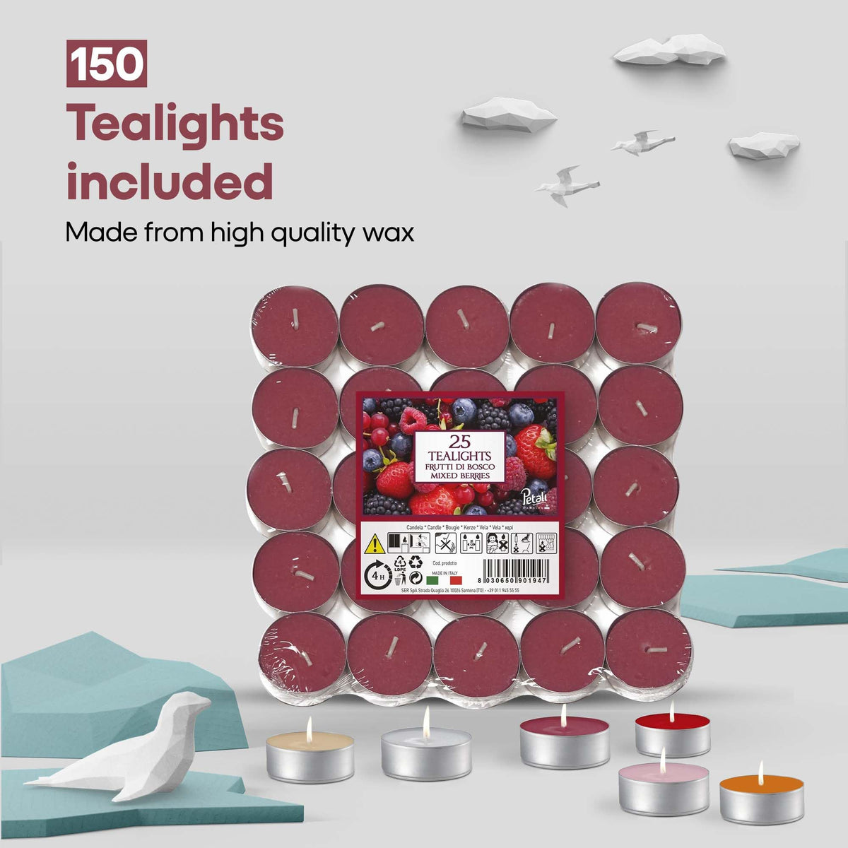 Price's Petali Scented Tealights Mixed Pack 150 - 6 Unique Fragrances