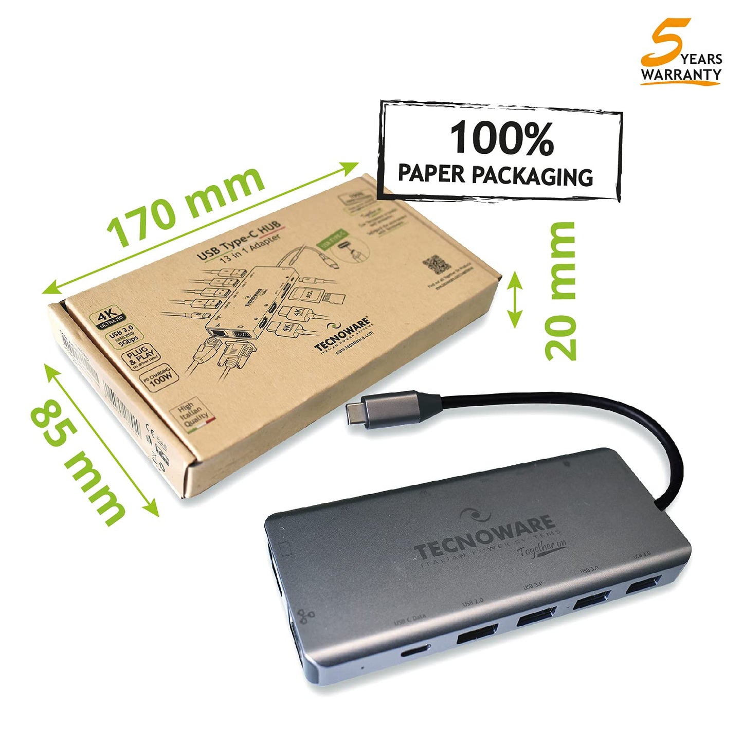 Tecnoware Hub USB Type-C 13-in-1 Adapter for MacBook & Notebook