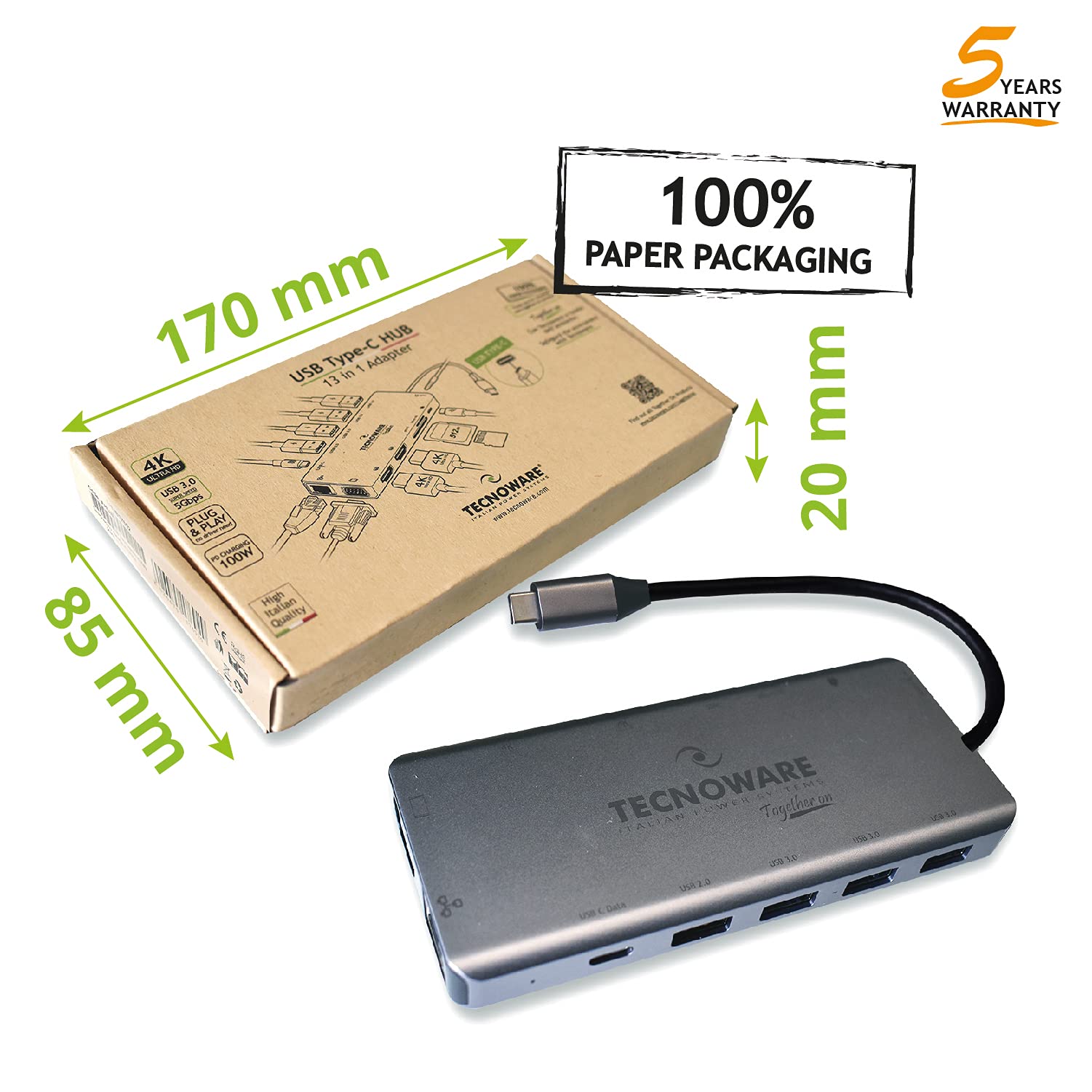 Tecnoware Hub USB Type-C 13-in-1 Adapter for MacBook & Notebook