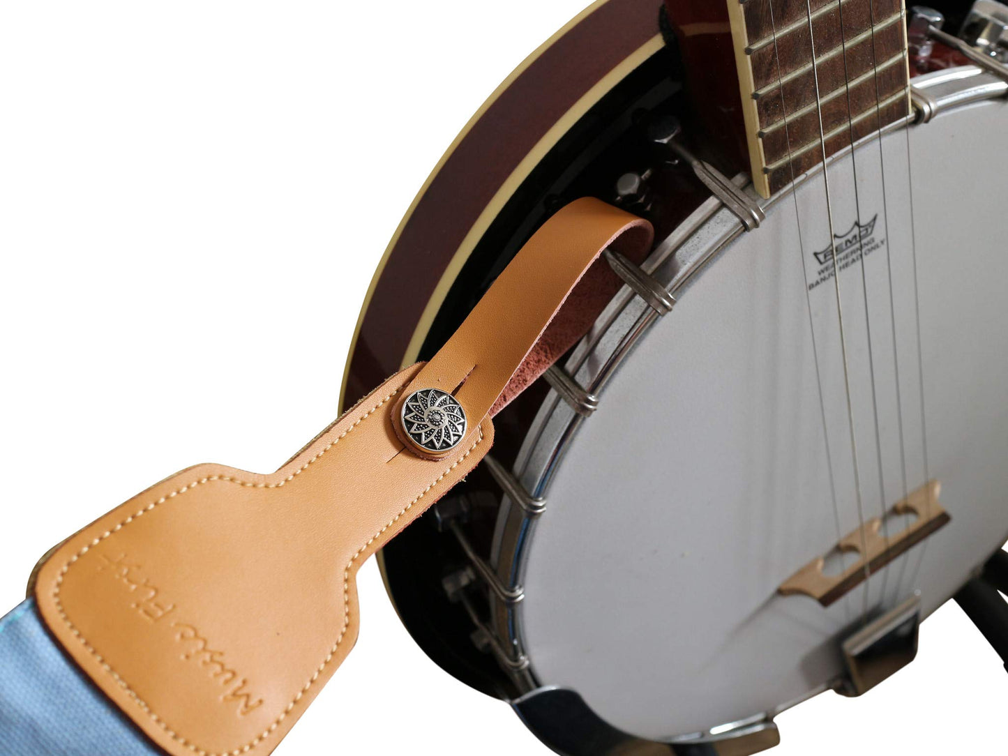 MUSIC FIRST Banjo Strap 2 Inch, Genuine Leather & Cotton Country Style
