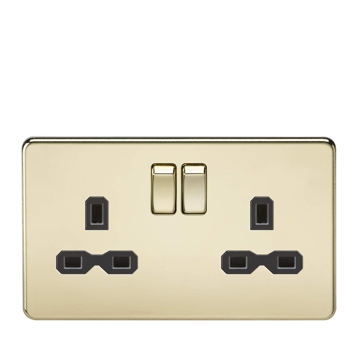 Knightsbridge Screwless 2G 13A DP Switched Socket Polished Brass
