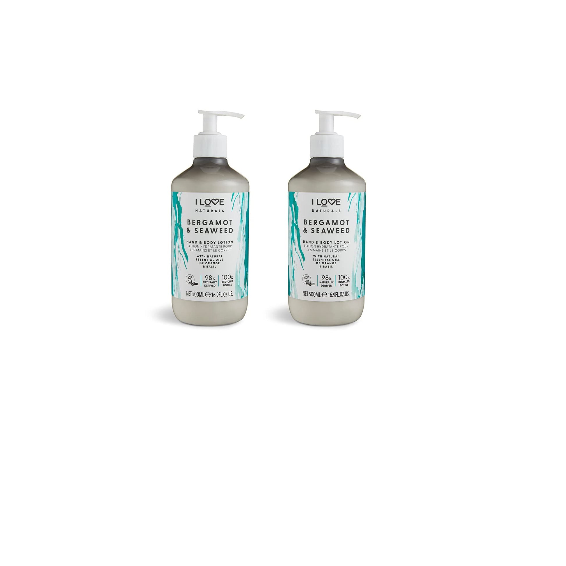 I Love Naturals Bergamot & Seaweed Hand & Body Lotion 2 x 500ml with Natural Essential Oils